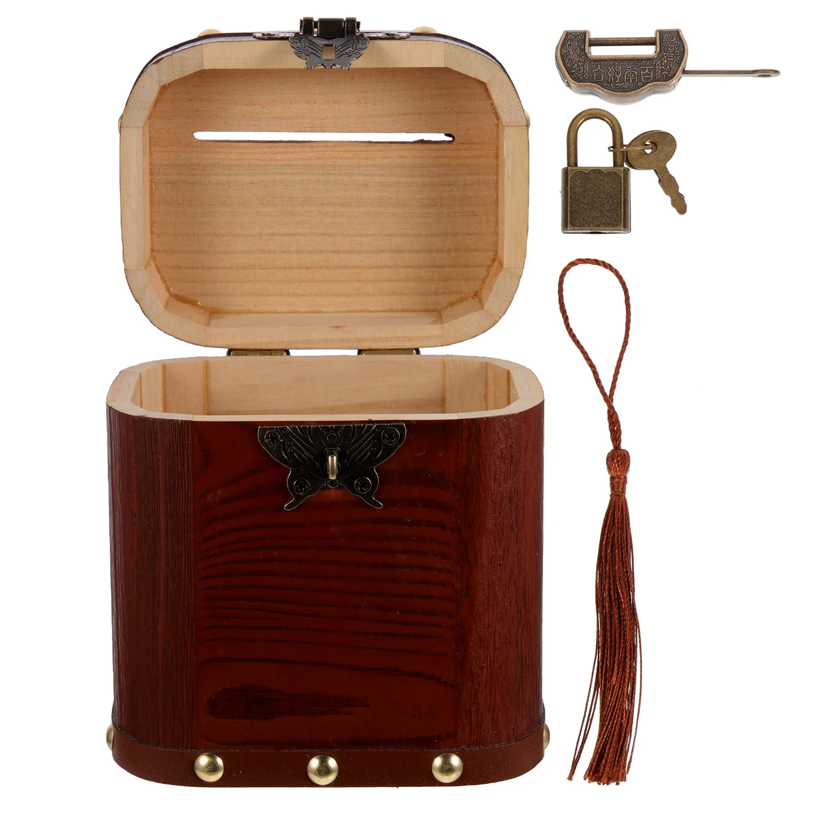 

Wooden Piggy Bank Kids Saving Jar Money Small Retro Jewelry Case Vintage Box Storage Container Home Decor Item
