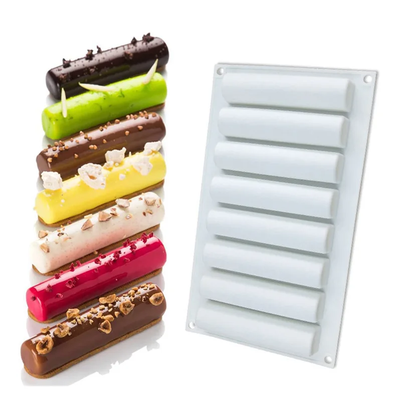 8 Grids Cylindrical Shape Silicone Cake Baking Mold for Making Sausage Chocolate Mousse Dessert Baking Decorating Tools