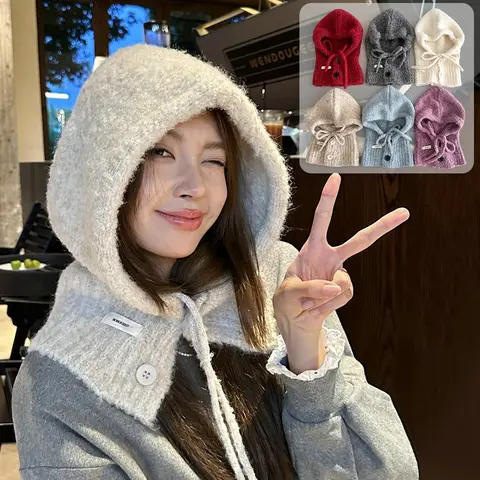 Mode Effen Kleur Gebreide Muts Herfst Winter Warme Bivakmuts Hoeden Winddicht Sjaal Oorbescherming Vetersluiting Hoed Warme Slijtage outfits