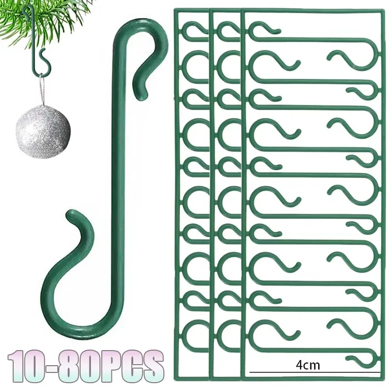10-80PCS Plastic Christmas Ornament Hooks Reusable Hanging Hooks for Tree Decorations Crafts Pendant with Non Slip Grip