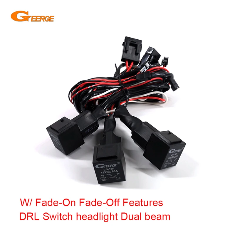 

Комплект проводки Geerge для BMW Angel Eyes Halo Rings с переключателем фар (ближний/дальний свет) и тремя реле, с функциями плавного включения/выключения