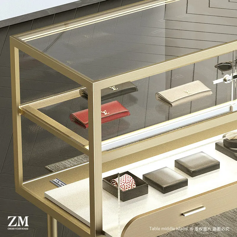 Stainless steel glass cabinet, gold jewelry table, boutique jewelry display cabinet, Wenwan jade display cabinet, window sample