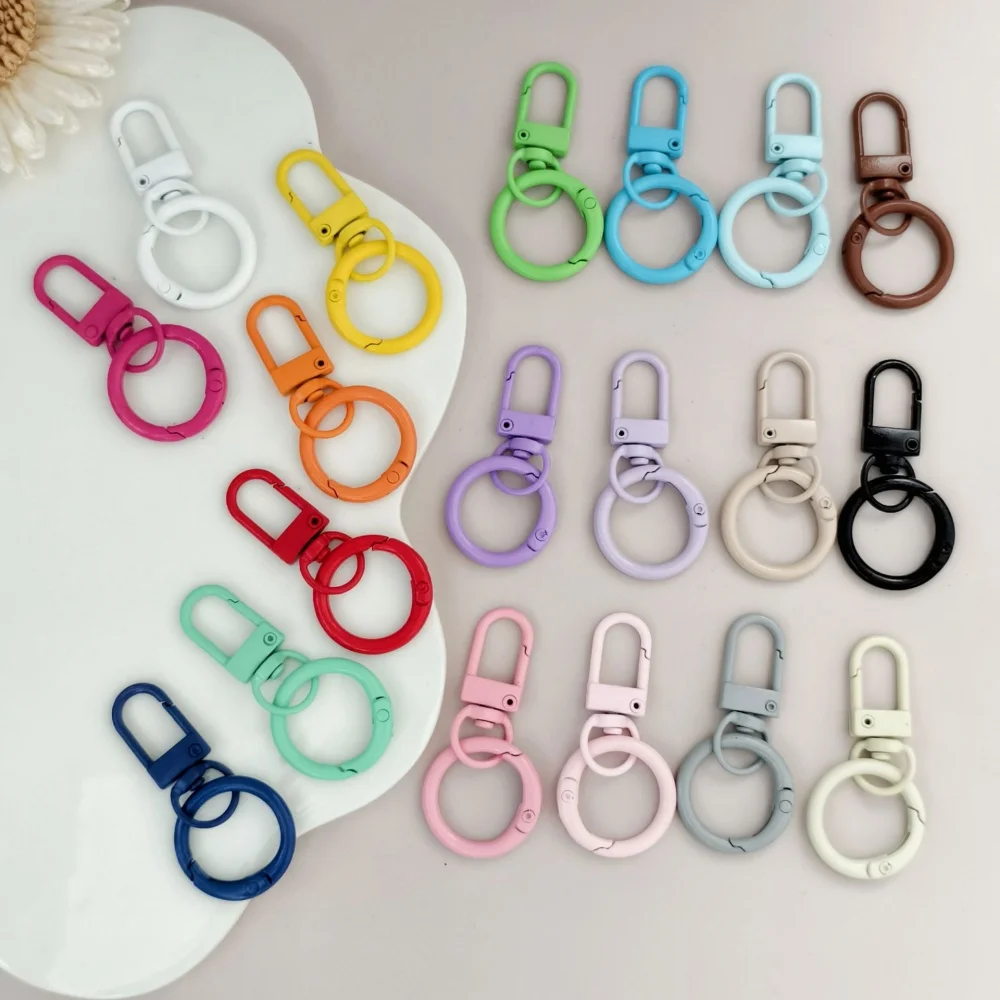 30pcs Keyring Lobster Clasp Spring Buckle With Buckle Colored Keychains For DIY Jewelry Making Key Ring Hooks Bags Buckle