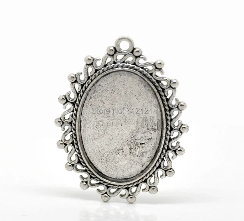 150Pcs Silver Tone Oval Charms Pendants Cabochon Cameo Frame Settings Jewelry Component 3.8x2.9cm(Fit 24x18mm)