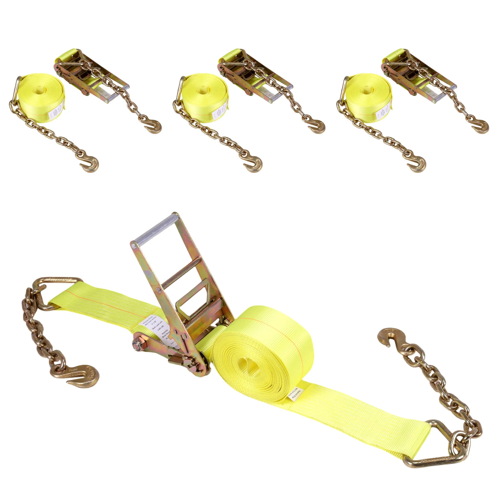 

4Pcs J Hook Ratchet Straps 4in X 40ft with Chains Anchor Grab Hooks 6600LBS Working Load for Securment Flatbeds Trailers Pickup