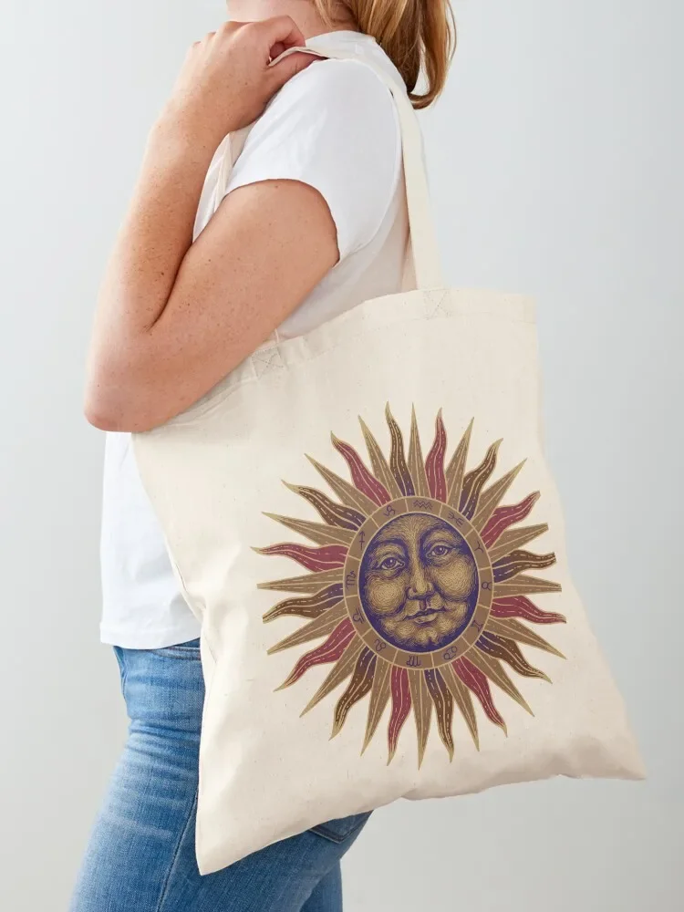 Celestial Golden Sun Face Tote Bag tote bag cloth bag woman Women's