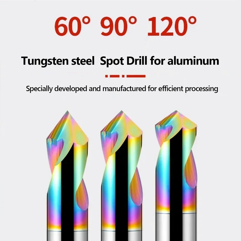 HRC65  Aluminum Coating Tungsten Steel Chamfering Cutter Spot Drill Carbide CNC Hole Making Tool 60 90 120 Degree 123456789~20mm