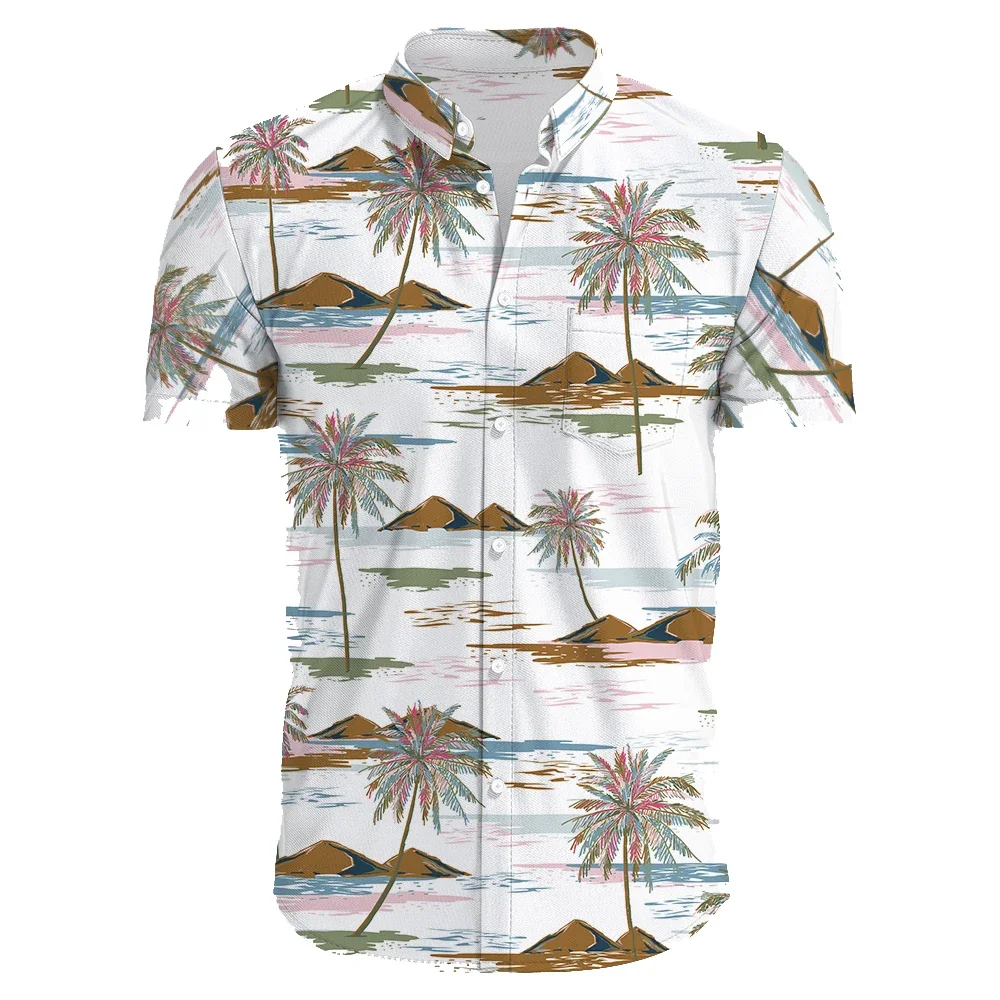 2024 Summer Men\'s Casual Floral Print Short Sleeve Top Hawaiian Shirt For Mens Clothes Daily New High Quality Lapel Oversized