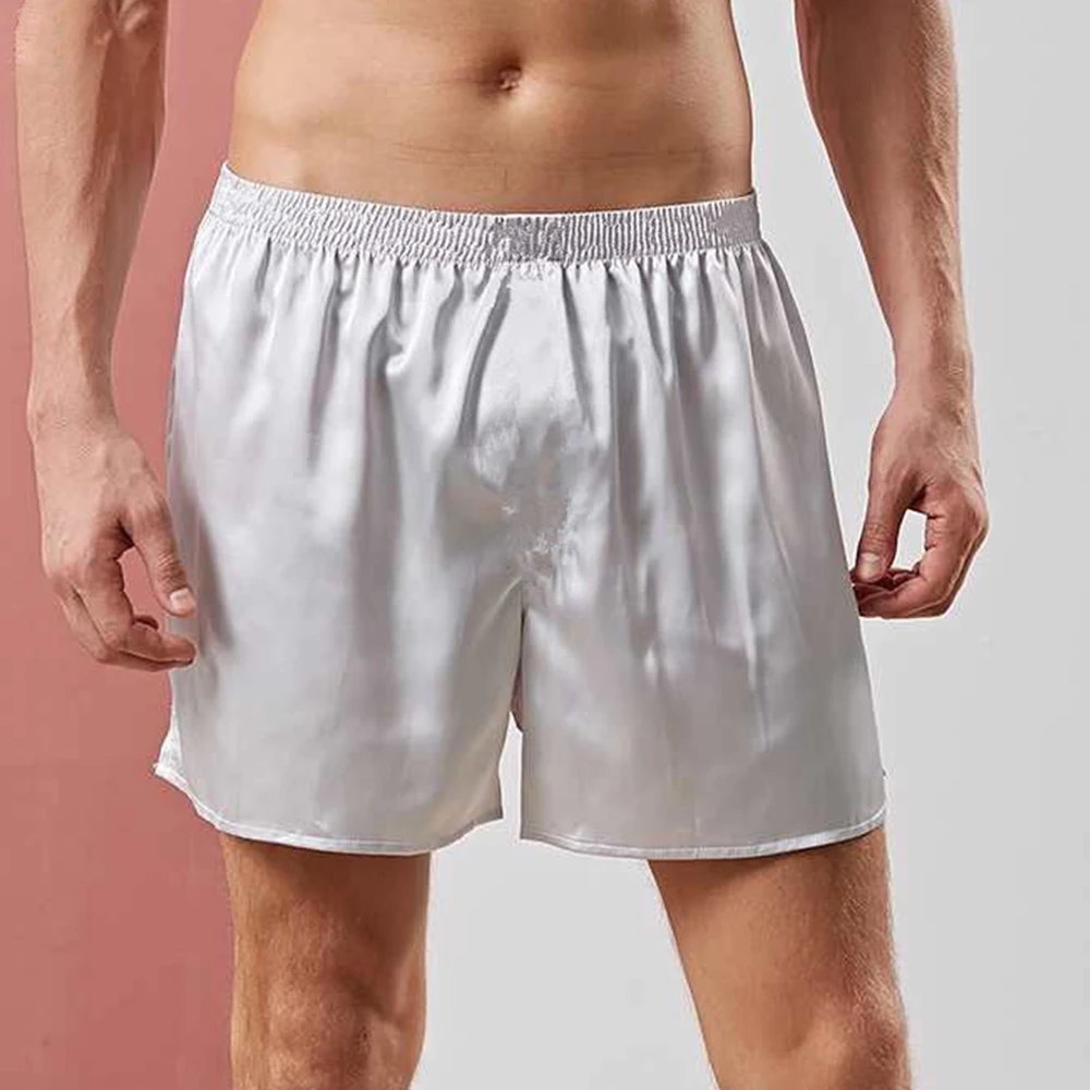 Men Satin Underwear Boxers Smooth Silk Pajamas Trunks Shorts Underwear Loose Nightwear Home Sleep Bottoms Sleepwear Boxershorts