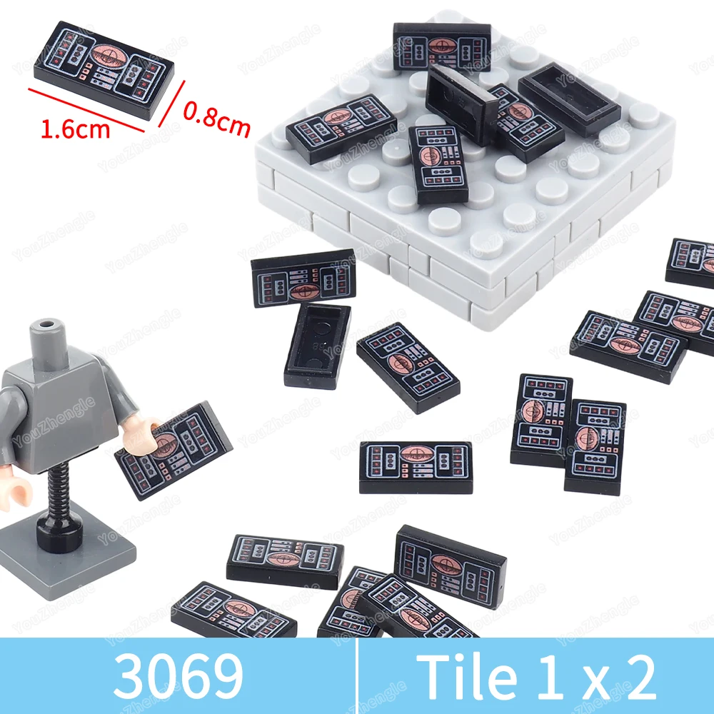 Aviation Radar Panel Printed Pattern Building Block Tiles Basic 1x2 Parts 3069 MOC Figures Fighter Jet Equipment Scene Model Toy