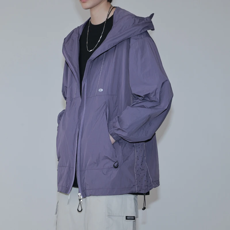 

Sports Outdoor Jacket Coat Adult Style Solid Color Short Purple Hooded Sun-Proof Top Summer Lightweight Wind Shield Trendy Loose