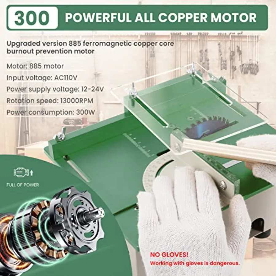 منشار طاولة صغير محمول دقيق 300 وات مع عمق قطع 1.14IN لنموذج الخشب DIY الحرف النجارة قابل للتعديل 0180 زاوية Cuttin