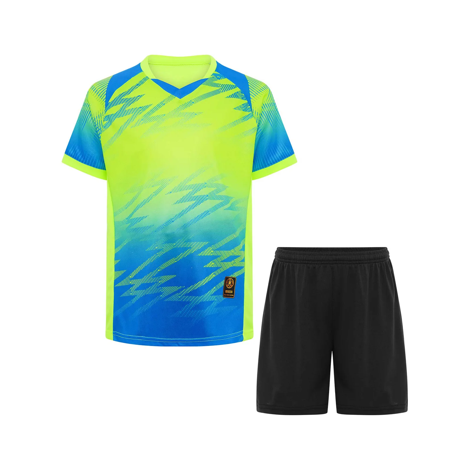 

Kids Boys Sports Outfits Football Training Uniform Tracksuit Short Sleeve Stylish Print Contrast Color T-shirt with Shorts Suit