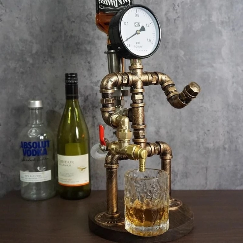 

Water pipe robot wine dispenser retro industrial style wine rack bar creative decoration ornament