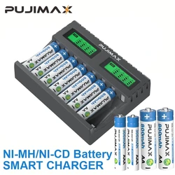 PUJIMAX 8 슬롯 1.2V AA/AAA Ni-MH 충전식 배터리 용 스마트 배터리 충전기 독립 충전 배터리 충전기