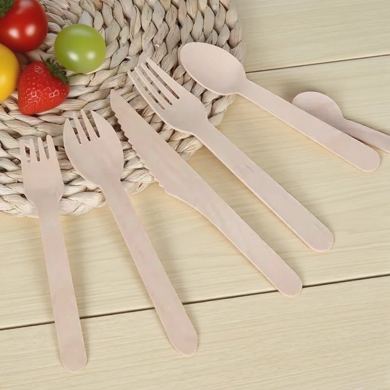 Picture 4: 50PCS Disposable Wooden Forks Spoons Knives Suitable for Dessert Ice Cream Fruit Tableware Kitchen Wedding Birthday Supplies