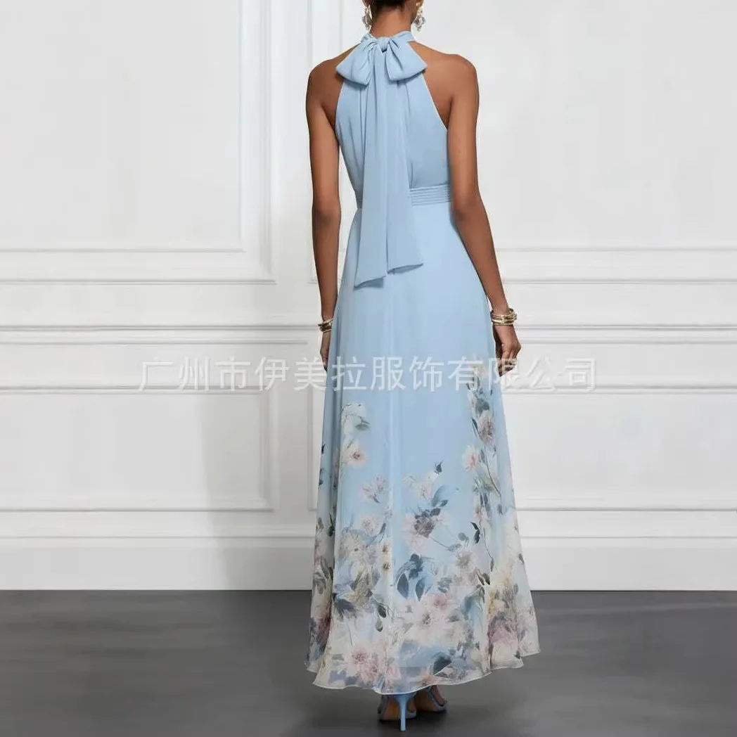 2026 Elegant V-neck Waist-cinching Skirt Hemline Polyester Spring Autumn Independent Station Cross-border High Waist Dress - Image 4