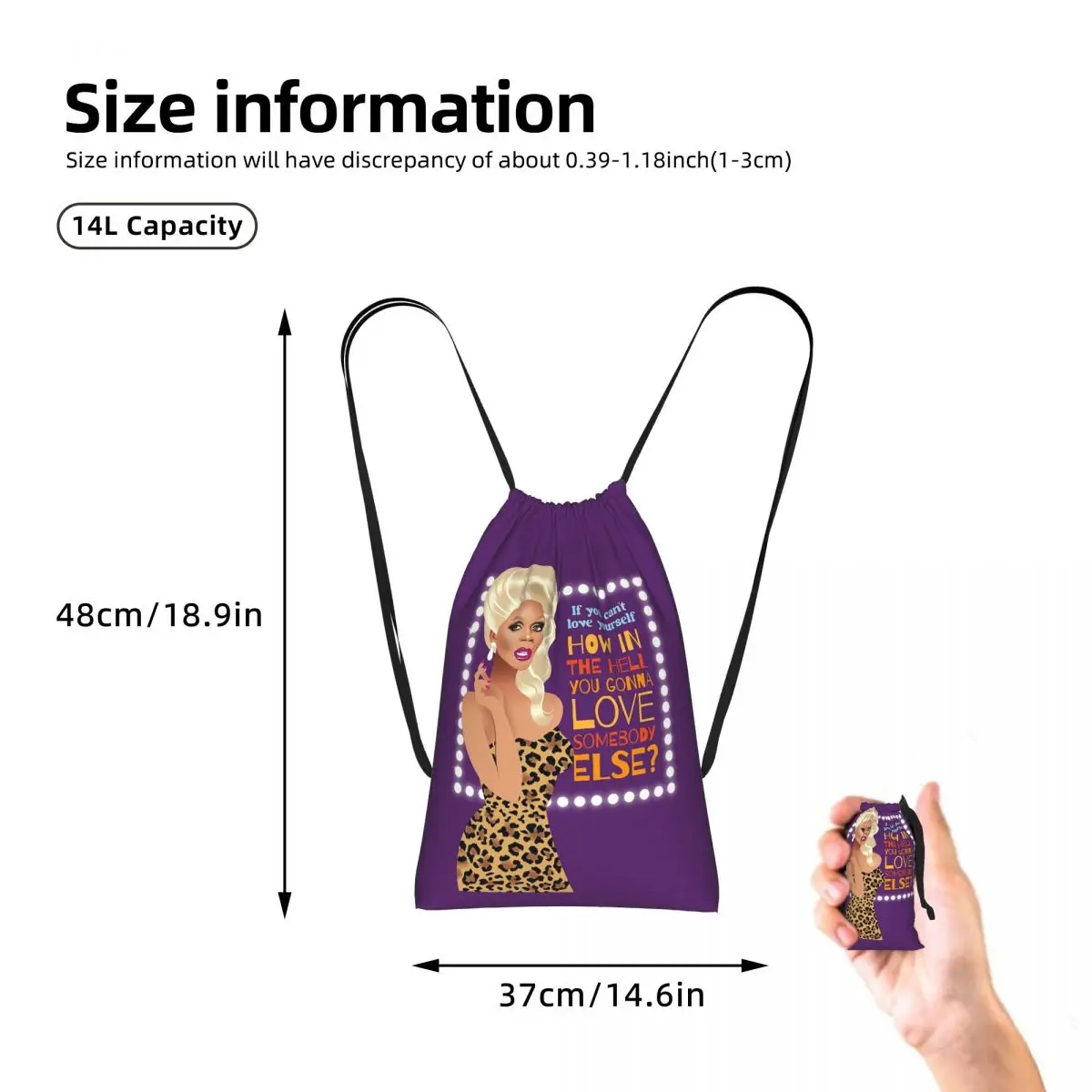 Drag Queen Royalty RuPaul's Drag Race Rupaul RPDR Drawstring Backpack Sports Gym Bag Portable Travel Drawstring Bag Men Women