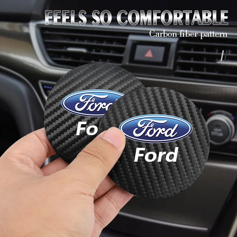 2Pcs Car Anti-noise Coaster Water Cup Holder Carbon Fiber Pad For Ford Focus 2 3 Mondeo Kuga Fiesta MK7 Escort Edge C-Max Fiesta