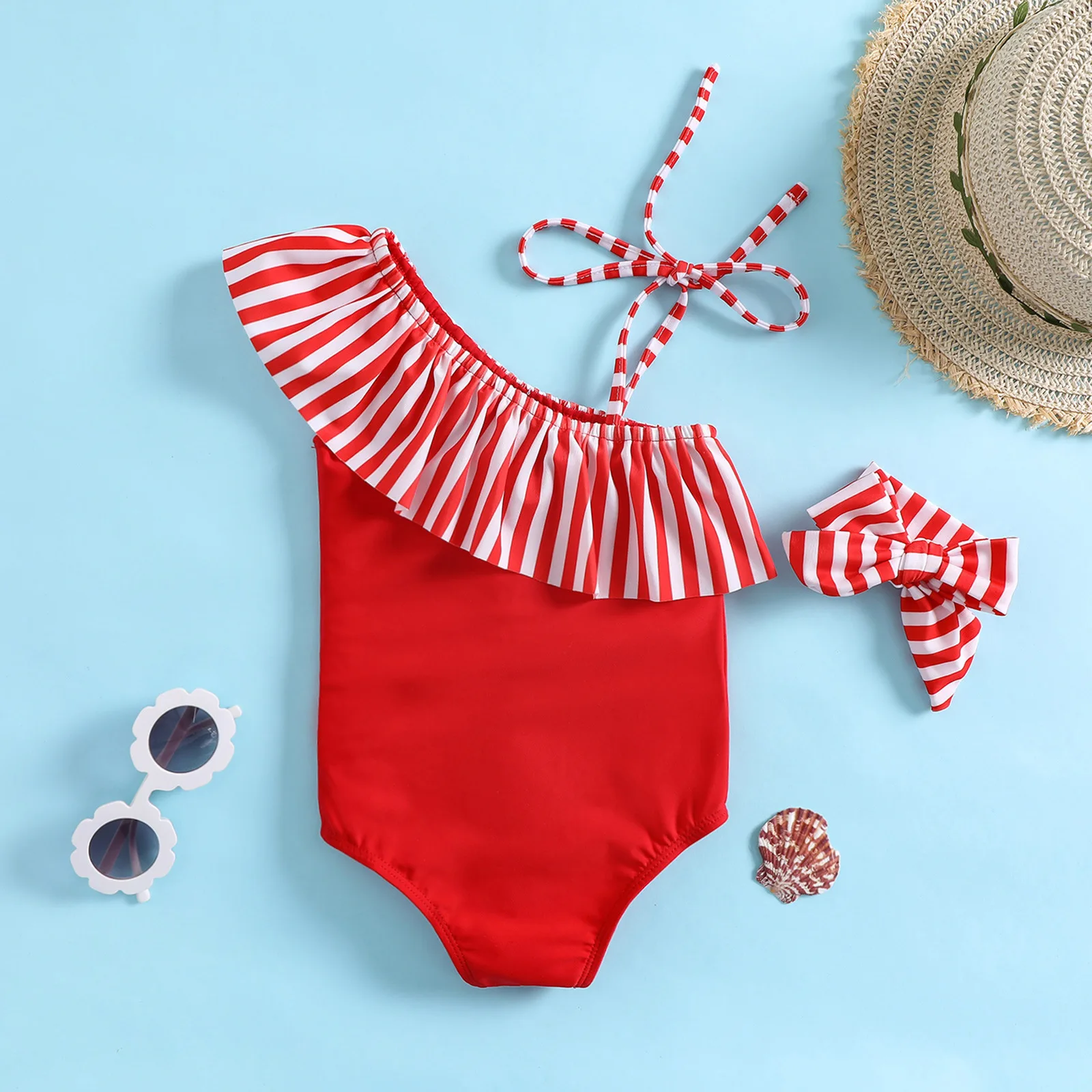 

Summer Girls One-piece Swimsuit Baby Girl Striped Sleeveless Quick-Dry Beachwear Toddler Swimwear Children Bathing Costume