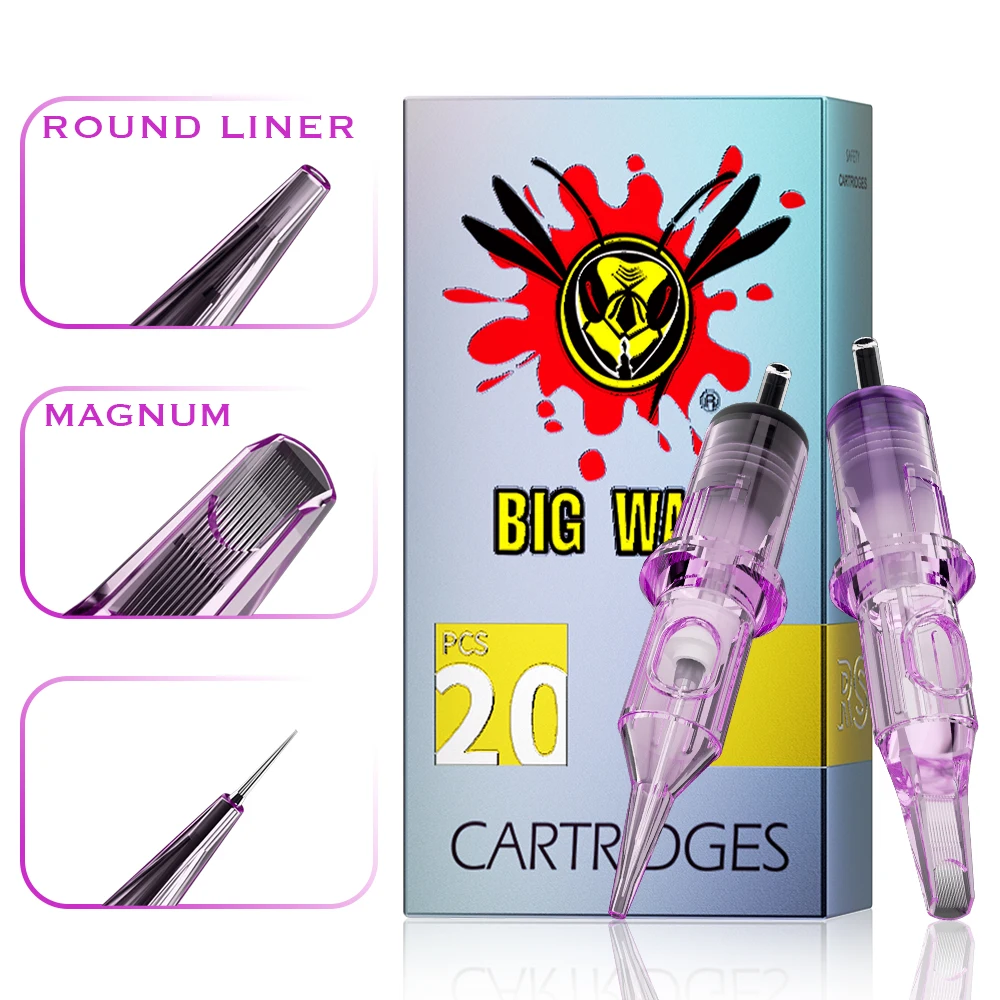 

BIGWASP Tattoo Needles Cartridge 20pcs Disposable RS 0.30mm/0.35mm for Shading Blending Permanent Makeup or Body Art Needles