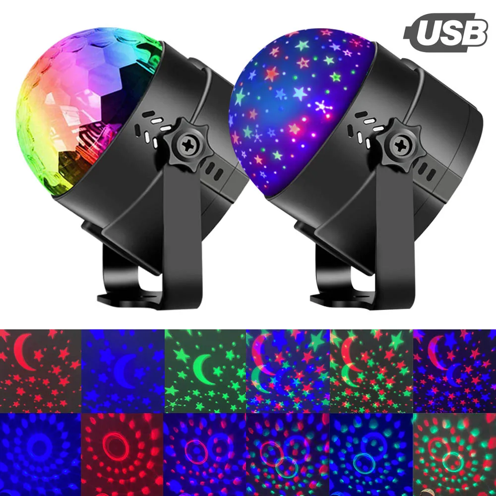 

USB Disco Ball Light RGB Colors Changing DJ Stage Lamp Projector Rotating Star Party Night Light For Home Kids Birthday Decor