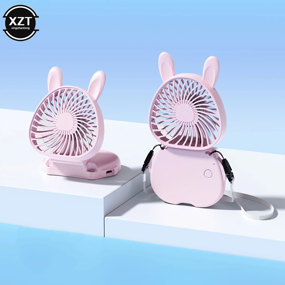 1PCS 400MA New Cute USB Rechargeble Hanging Neck Fan Folding Mini Portable Handiness Small Fan Handheld Desktop Camping Cool Fan