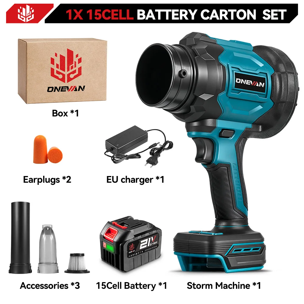 ONEVAN 3500W Borstelloze Elektrische Turbo Blaasfan 2-in-1 Stofzuiger 350M/S Bladblazer voor Makita 18V Accu