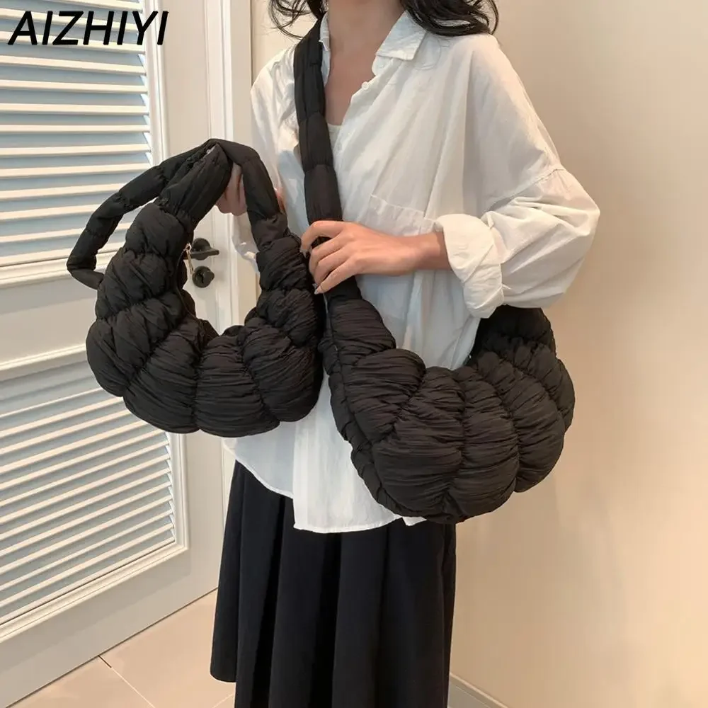 Puffer Padded Crossbody Bag Women Pleated Cloud Shoulder Bag Fashion Chic Luxury Design Handbag Purse Quilted Dumpling Hobo Bag