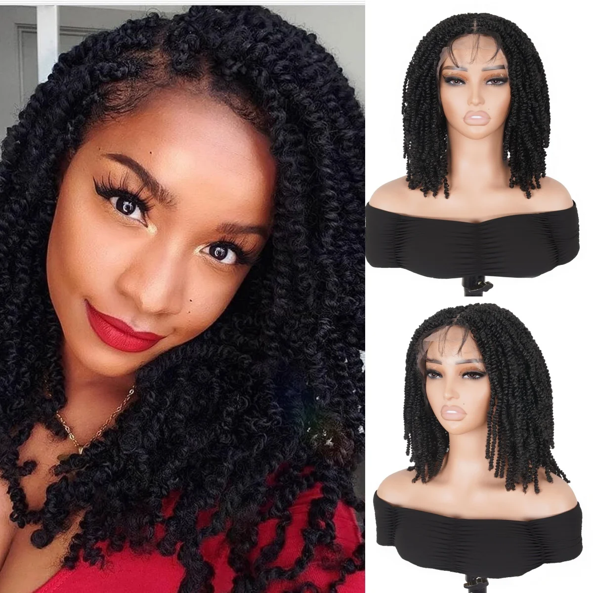 

Passion Twist Вязание крючком Полный парик фронта шнурка для женщин Черный Коричневый Волосы Богемный весенний твист Вязание крючком Волосы Вязаные крючком Косы Синтетические