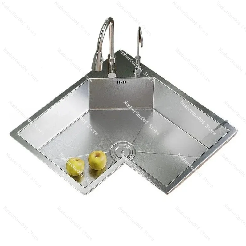 

Kitchen Corner Special-shaped Sink L-shaped Corner Sink Large Single Tank 304 Stainless Steel Custom-made Dishwashing Basin