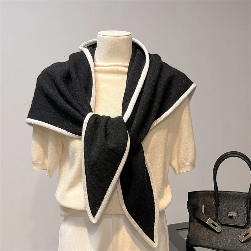 

100% New Women Wool Big Scarf Shawl Winter Warm Soft Knitted Solid Triangle Fashion Brand Bandana Lady Wool Scarves