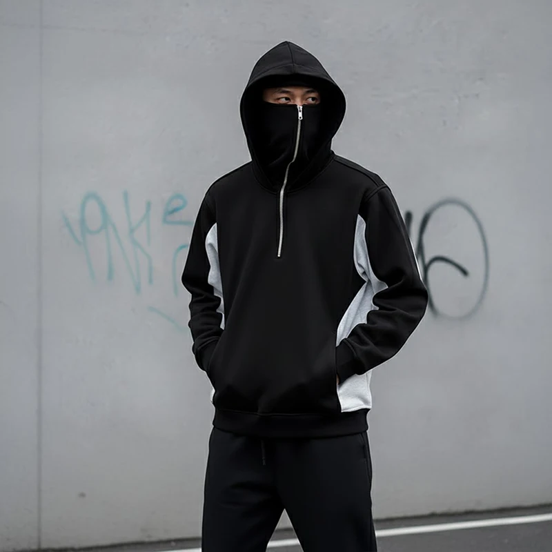 سترة بقلنسوة غير رسمية جديدة للخريف والشتاء للرجال والنساء على الموضة في الشارع مخصصة للربط فضفاضة مقاومة للرياح وقناع مزدوج