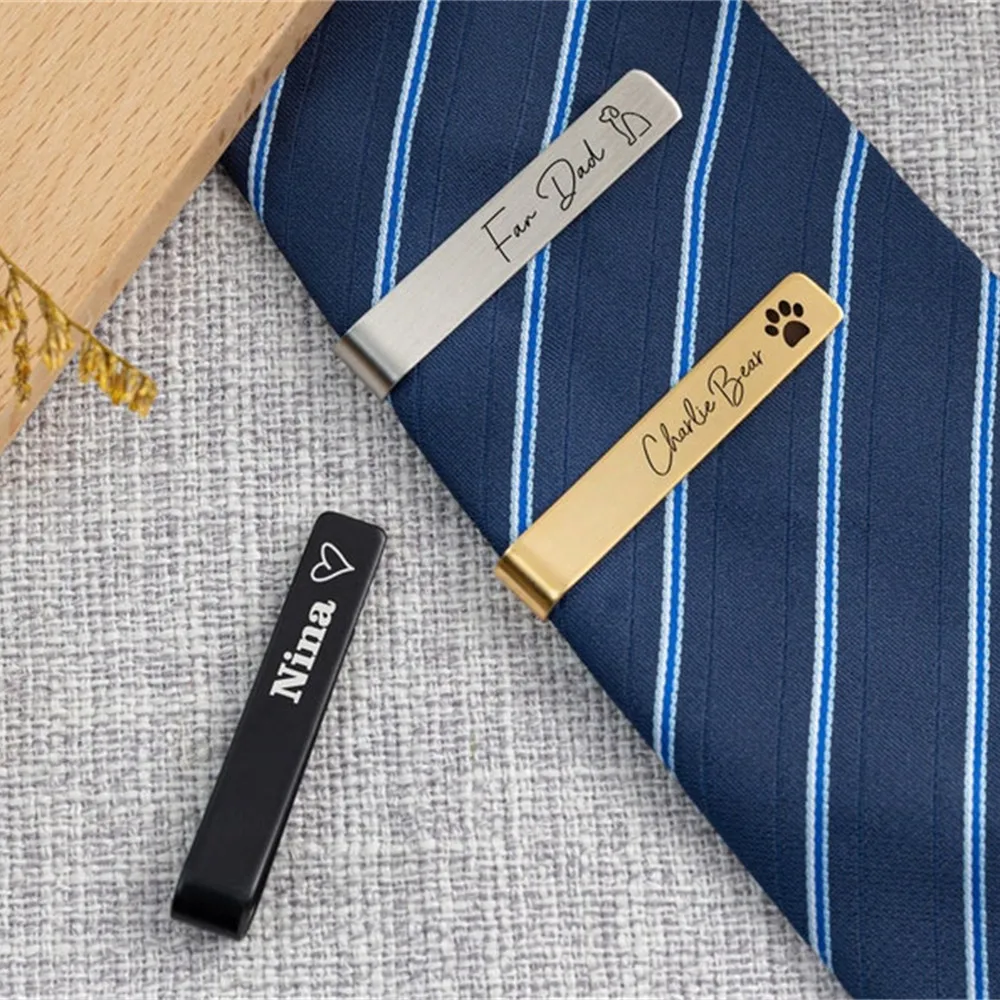 Engraved Initial Tie Clip For Wedding Birthday Groomsmen Gift Stainless Steel Necktie Tie Bar Pin Custom Name Jewelry Men