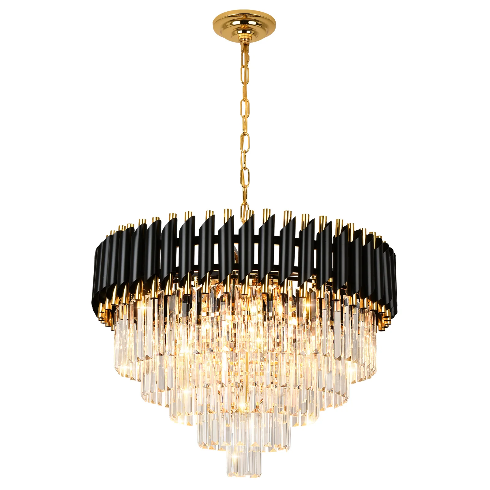 Modern Crystal 5-Tier Black and Gold Chandeliers for Dining Room Bedroom Living Room Foyer Farmhouse,E12*8 Ø23.6 inch