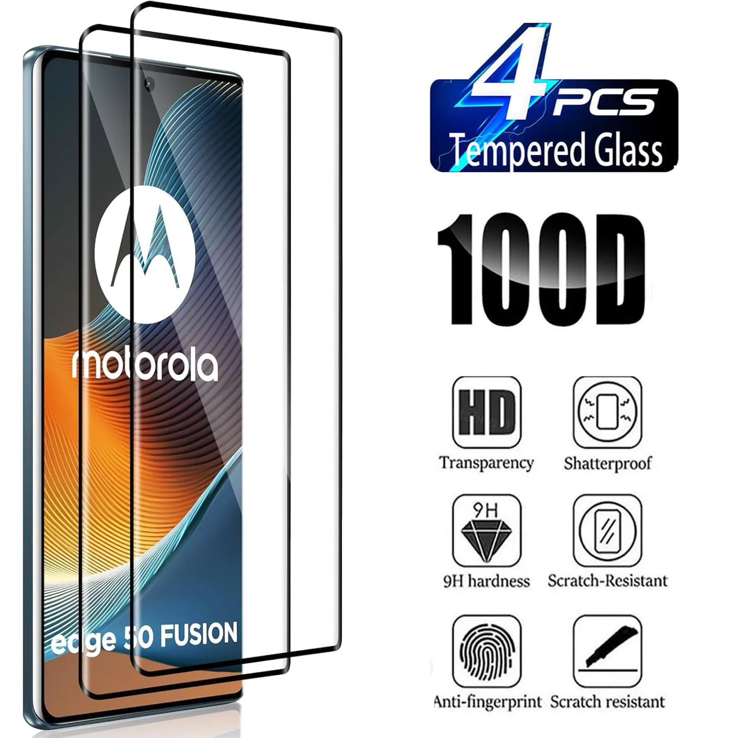 

2/4Pcs Curved Four Sides Glue Tempered Glass For Motorola Moto Edge 50 Fusion 5G HD Screen Protector