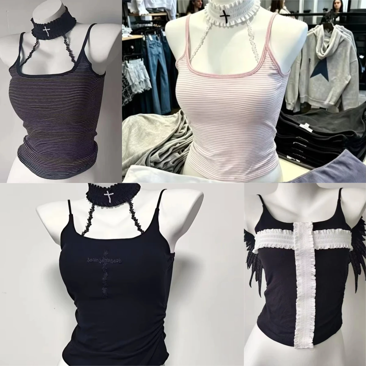 Y2K Fairy Grunge Lace Edge Camisole Women Harajuku Sweet Solid Sleeveless Vest Japanese Lolita Daily Tops