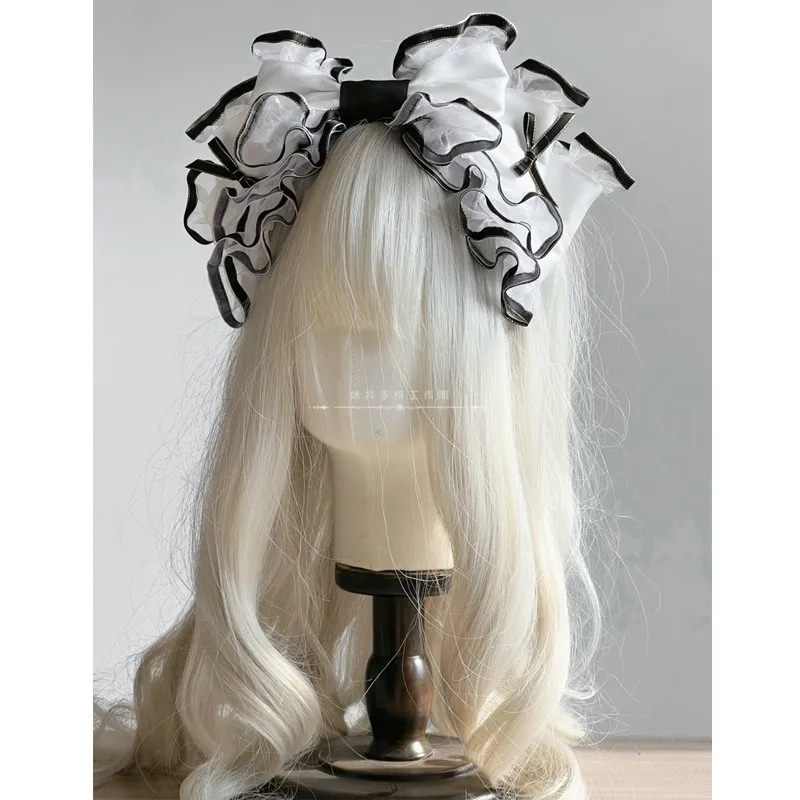 Rotating Tiger Black and White Original Lolita Hand-Made Hair Band Rabbit Ear Billycock Bow Tail