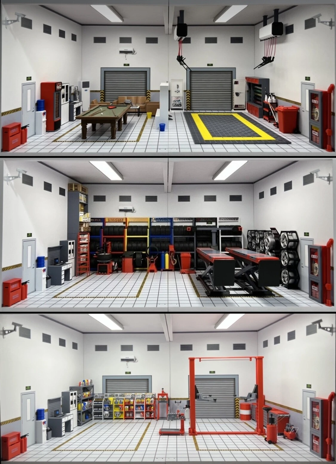 Diorama 1:18 Scale Car Garage Props Model Workshop Repair Tool Scene Model Accessories Tool Cabinet, Lift, Shelving Model