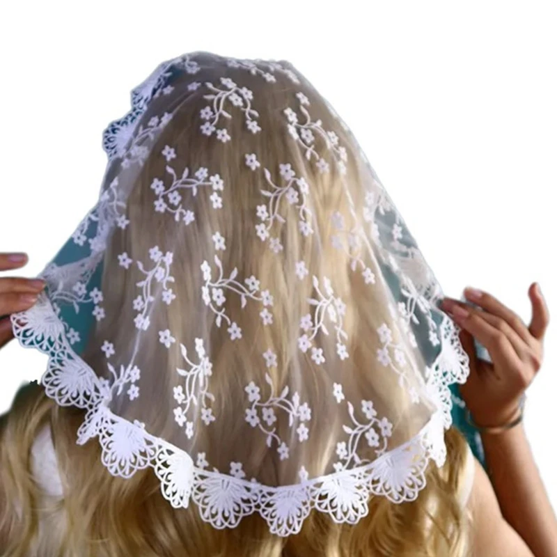 Elegant Lace Flower HeadCovering for Wedding Round Hairscarf Church Hair Veil Bandannas Female Evening Party Headwrap