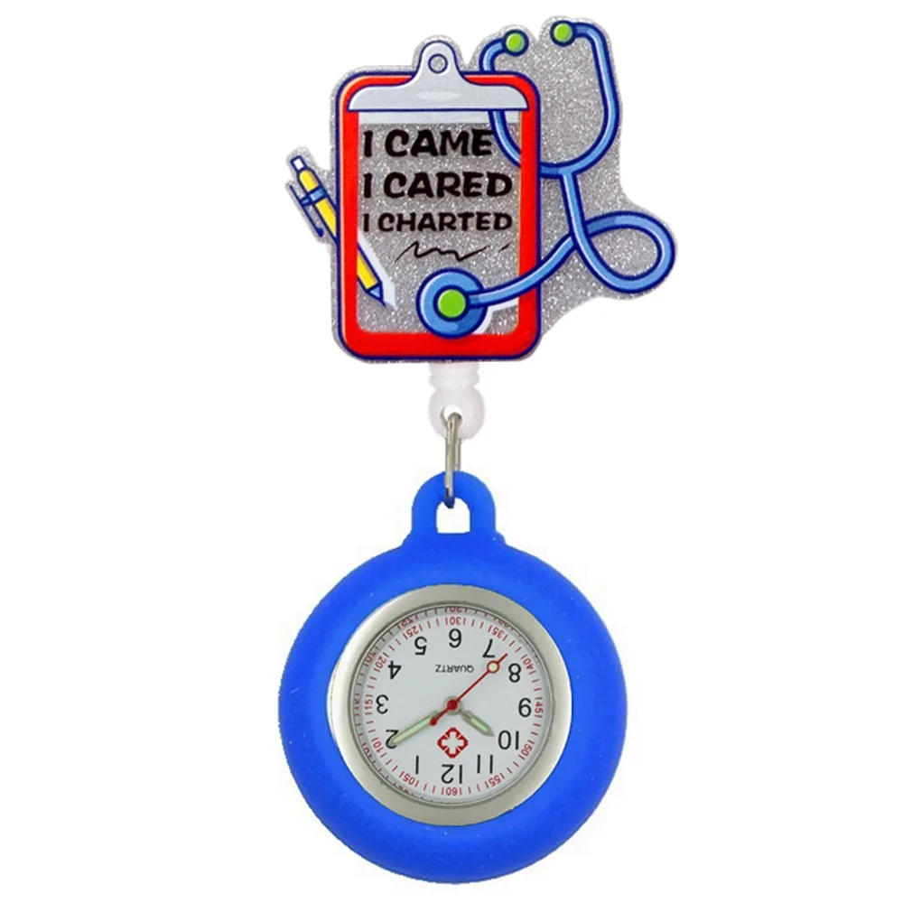 Retractable Retractable Pocket Watch Multi-functional Clip-On Nurse Watch Silicone Cartoon Glitter Badge Reel Hospital