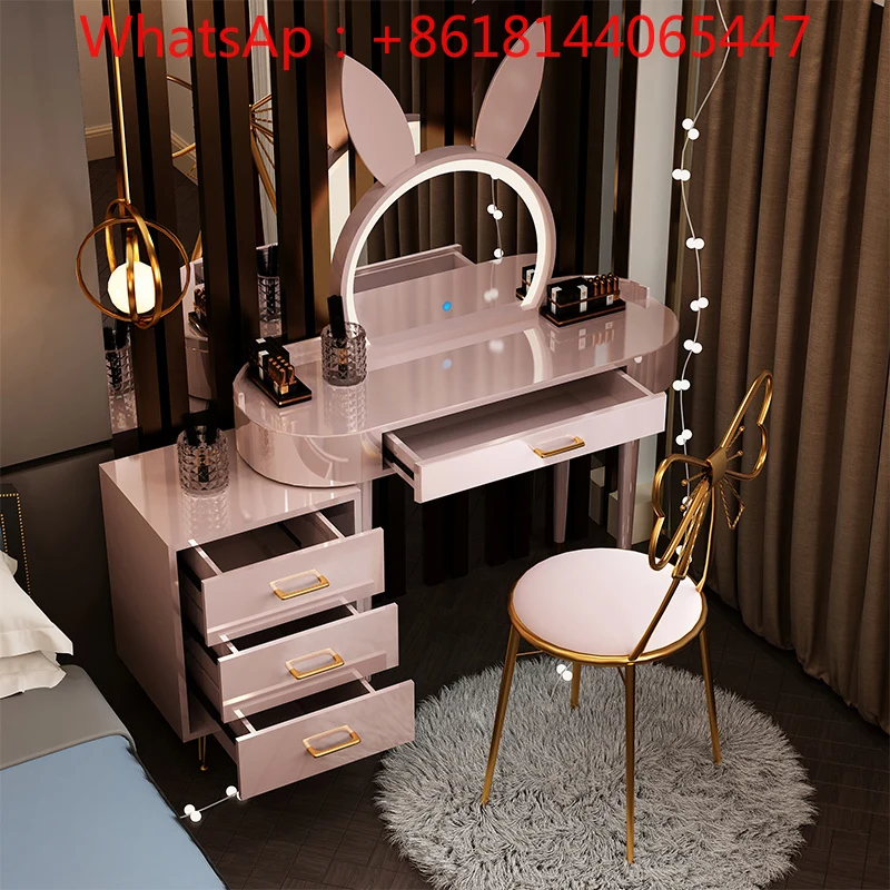 

Pink dresser 2024 new bedroom modern simple light luxury smart Internet celebrity makeup table small chest integrated