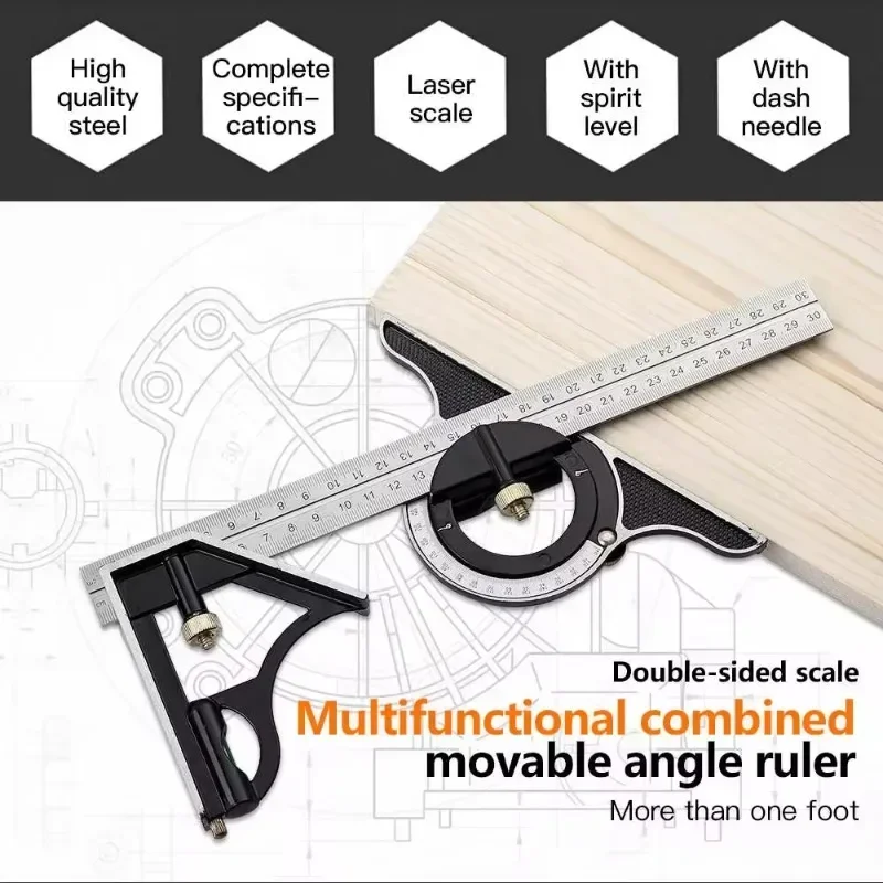 

3 In 1 Adjustable Measuring Ruler, Multi Combination Square, Angle Finder, Protractor Tools 300mm