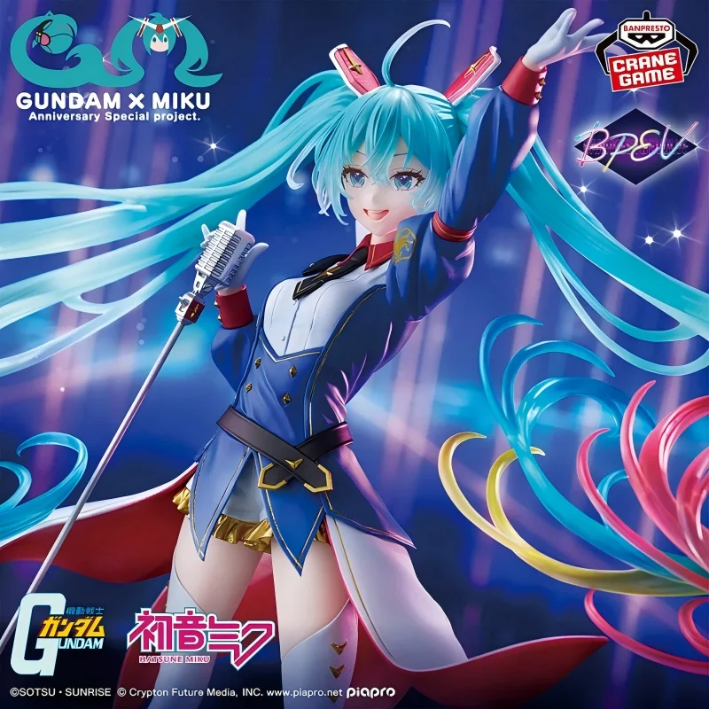 En stock, figurines de collection originales Bandai BPEV Banpresto Evolve Gundam Collaboration Hatsune Miku 21 cm