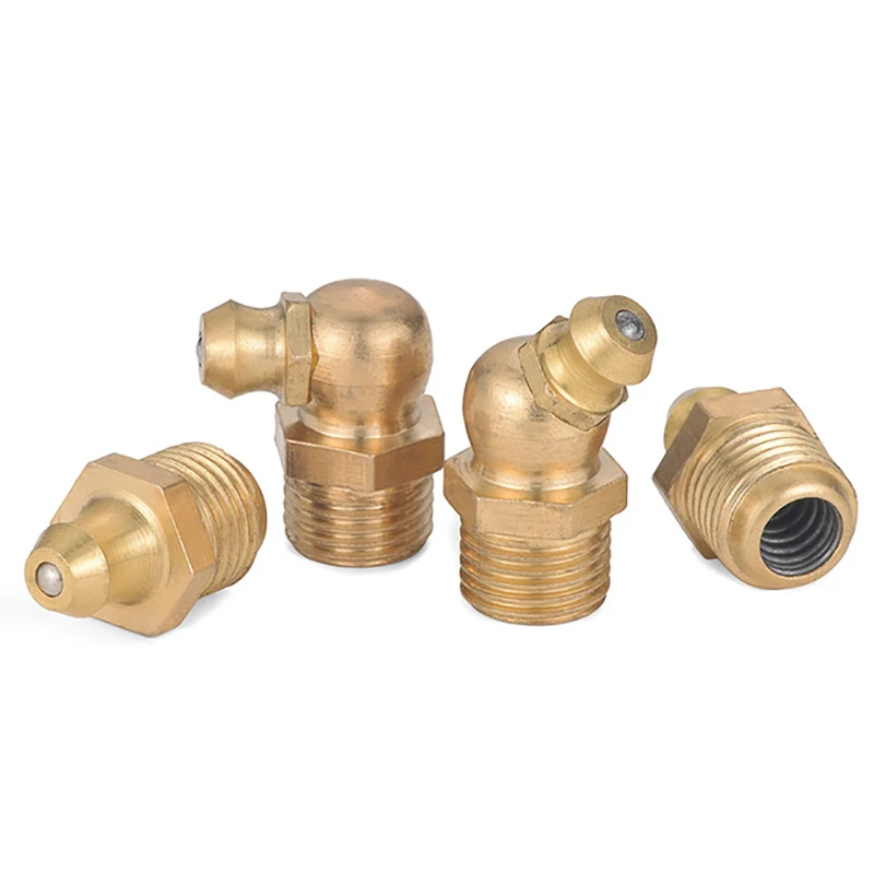 5PCS Brass Grease Nipple Metric Imperial Male Thread Straight Elbow Type Oil Zerk Fitting for Grease Gun