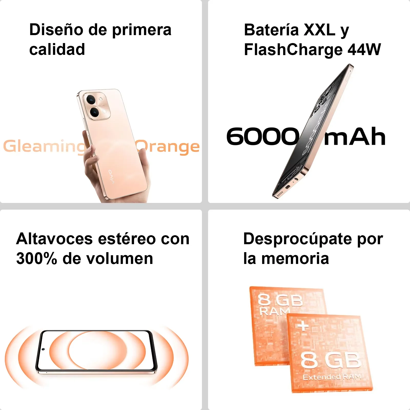 هاتف ذكي VIVO Y28 بسعة 8 جيجابايت + 256 جيجابايت، وذاكرة وصول عشوائي ممتدة 8 جيجا + 8 جيجا، وشاشة LCD 6.68 بوصة 90 هرتز، وكاميرا رئيسية 50 ميجابكسل، وبطارية 5200 مللي أمبير في الساعة، وبطارية 44 وات