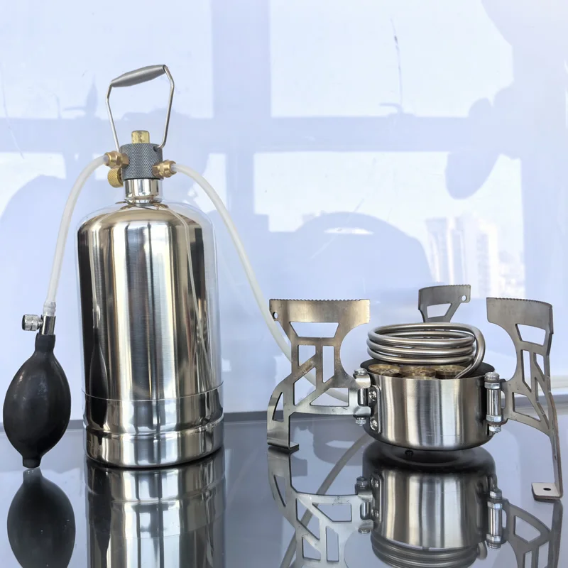 Outdoor Portable Alcohol Stove with Separate Stove and Jar Design Pressurized Fuel Tank with High Altitude Areas