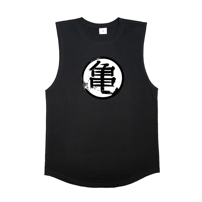 Japanese Anime Turtle Script Printed Summer Cotton Fitness Tank Tops Mens Bodybuilding Muscle Vests Gym Sport Sleeveless Shirts
