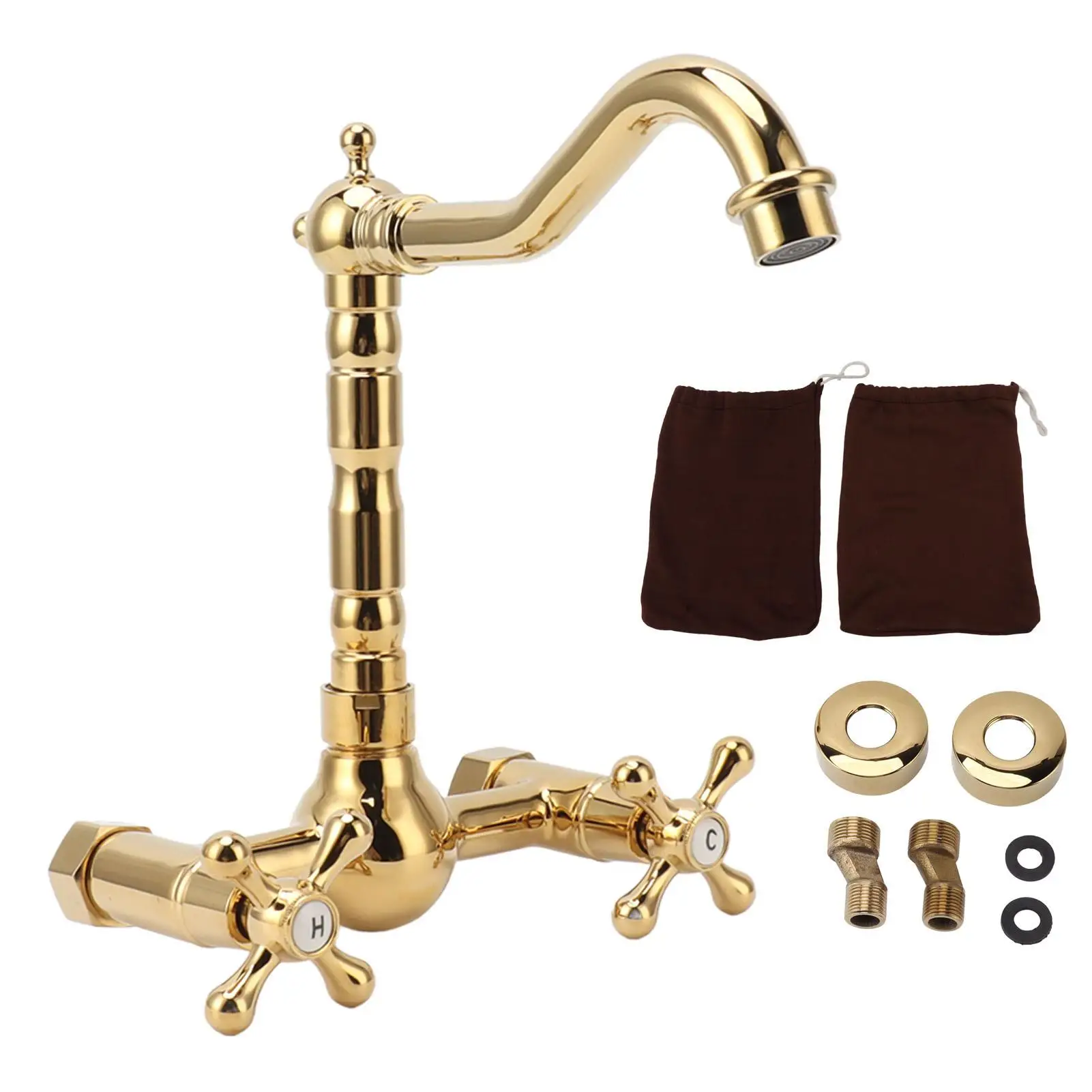 

Golden Brass G1/2 Thread Sink Faucet - Retro Design, Easy Install, Leak-Proof for commercial Use