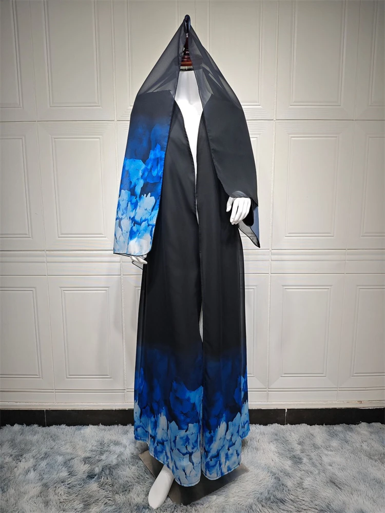 Muslim Women Kimono With Hijab Abaya Damen Dubai Elegant Kaftan Modest Dress Sets Islam Caftan Marocain Robe Femme Musulmane